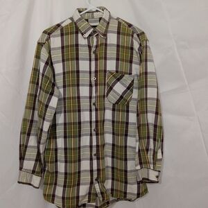 Men's Key Flannel Work Shirt Size M Long Sleeve Metal Buttons Down Plaid Pocket